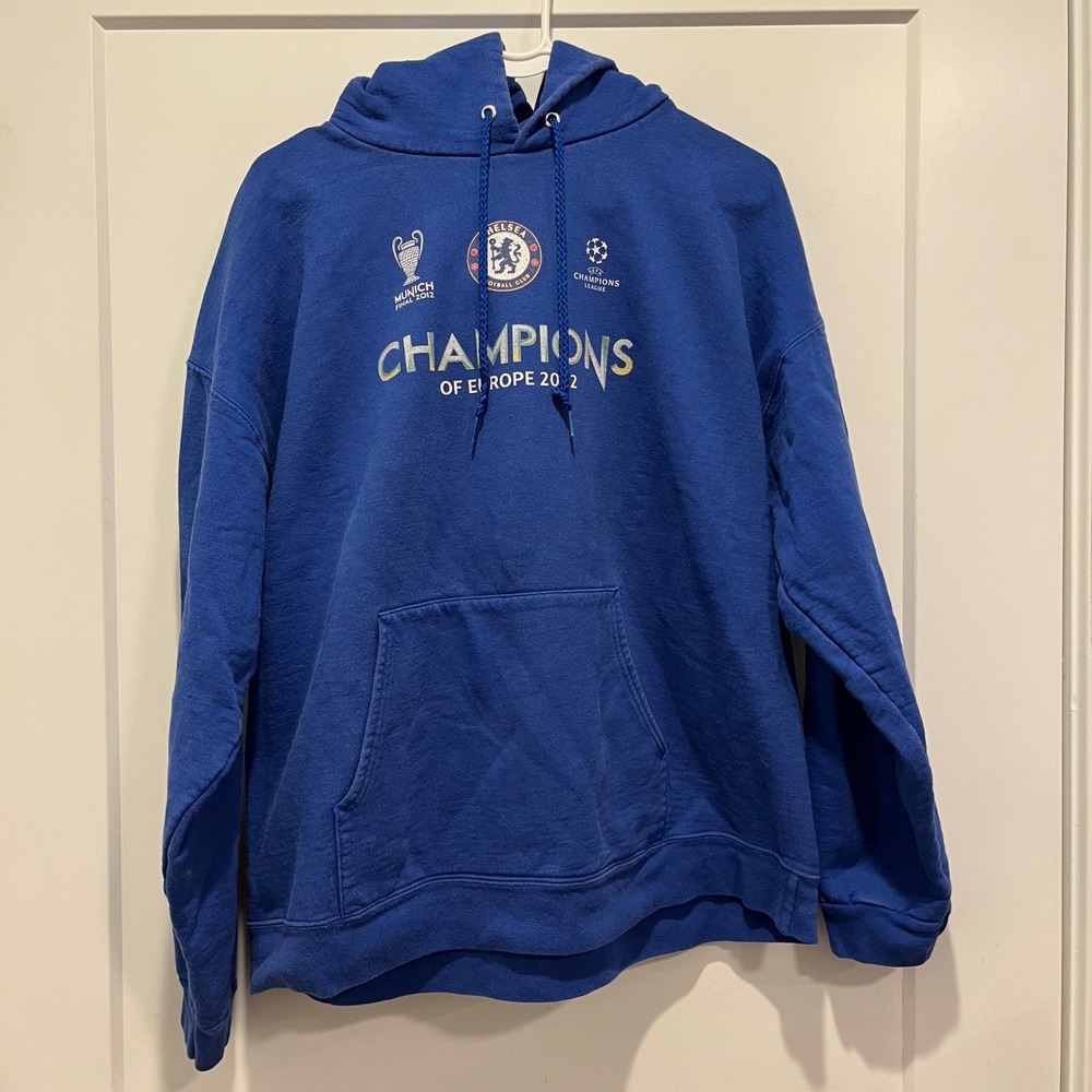 Chelsea FC Champions of Europe 2012 Munich Final Blue Hoodie Mens Large